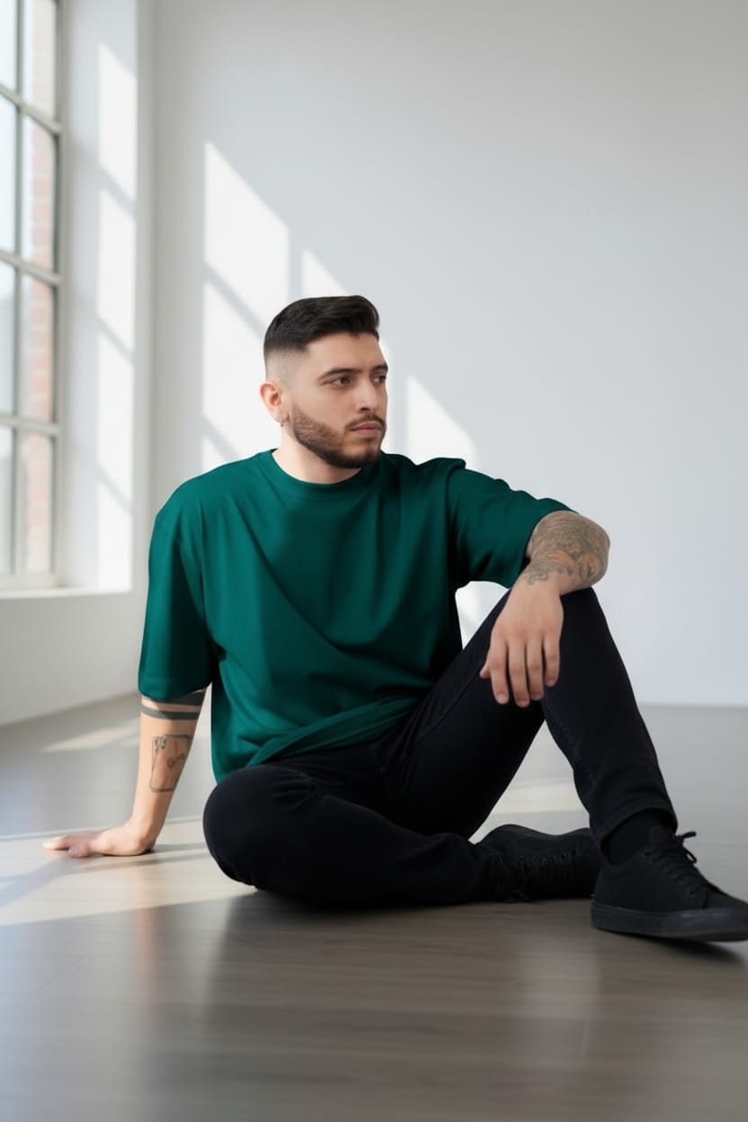 Camiseta oversize basico verde storm 200gr